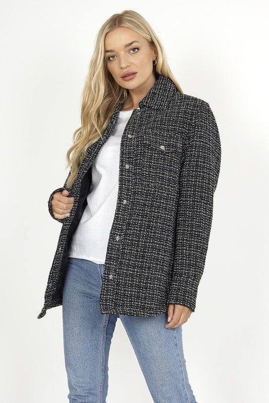 Checkered Padded Faux Wool Shacket