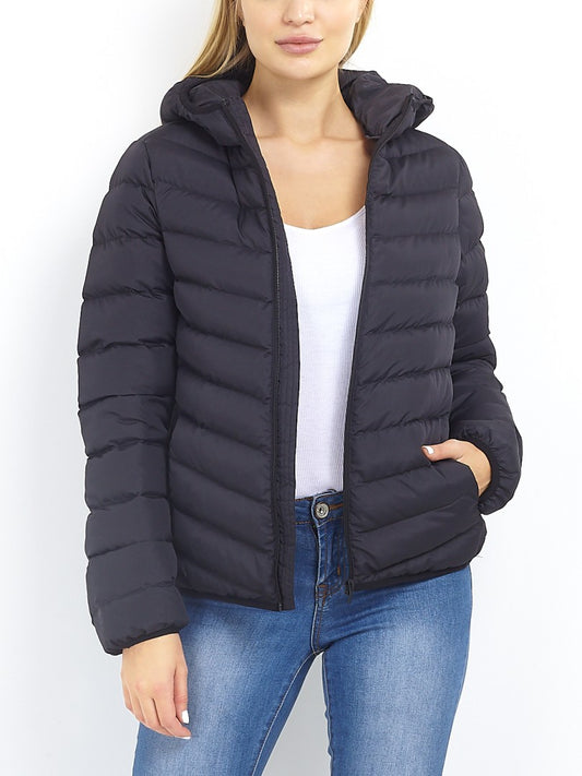 Plain Black Hooded Puffer Jacket