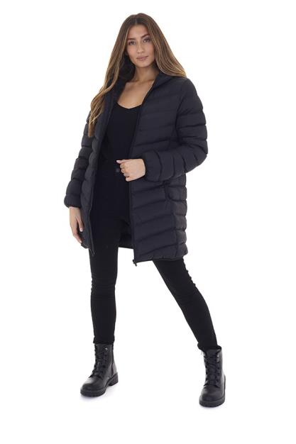 Black Padded Hooded Longer Length Puffer Coat