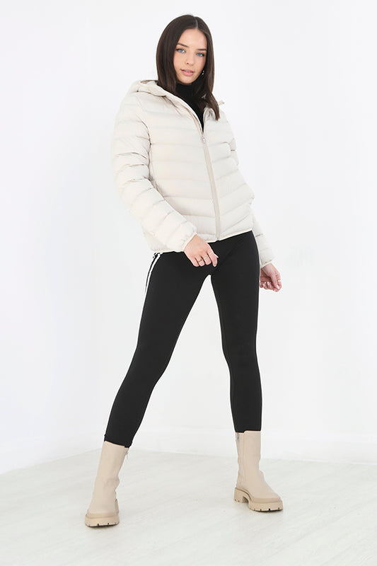Cream Zip Through Hooded Padded Puffer Jacket