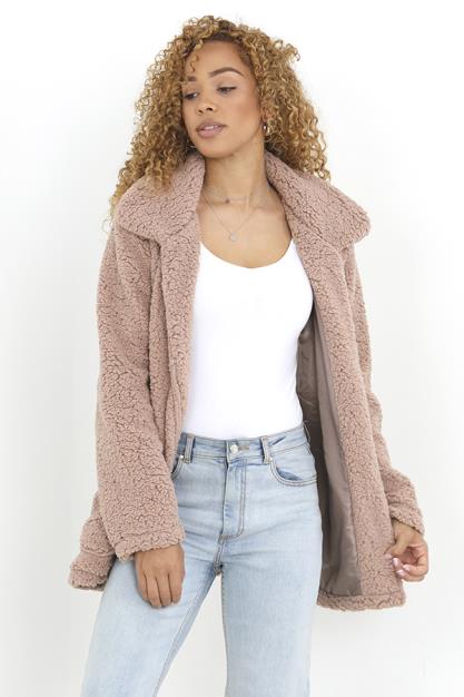 Taupe Soft Shaggy Fleece Open Jacket