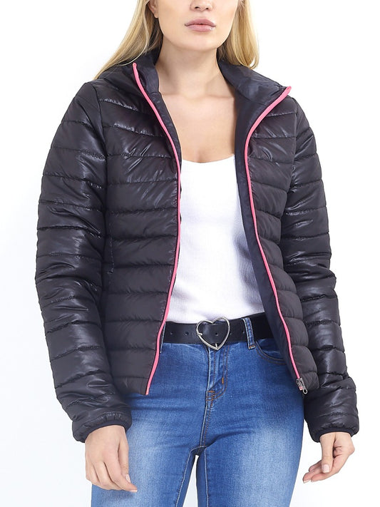 Neon Zip Detail High Shine Padded Jacket