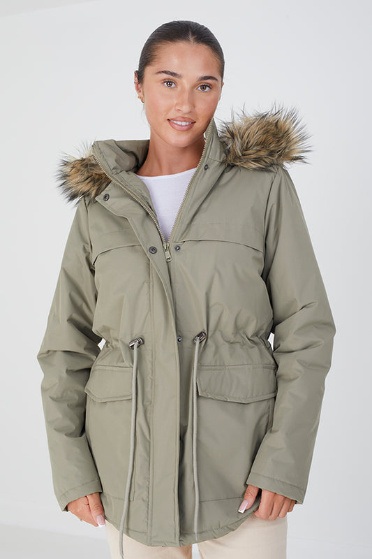 Parka With Fixed Hood And Adjustable Waist