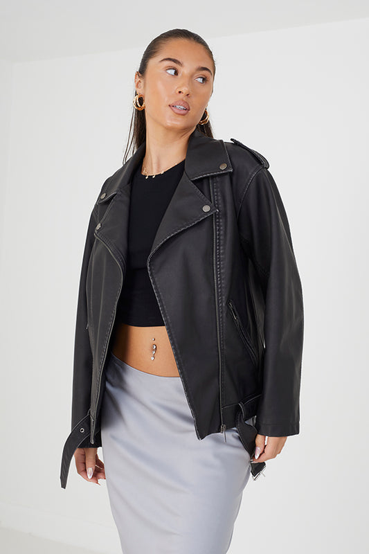 Oversized Pu Biker Jacket