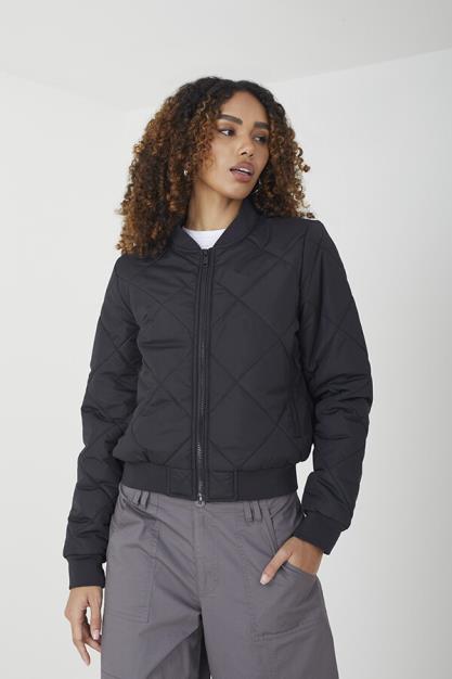 Diamond Quilted Bomber Jacket Rib Hem