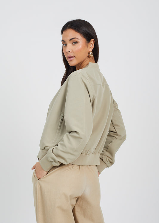 Peached Polyester Bomber Jacket Rimmed Hem