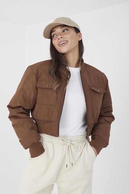 Cropped Polyester Bomber Jacket