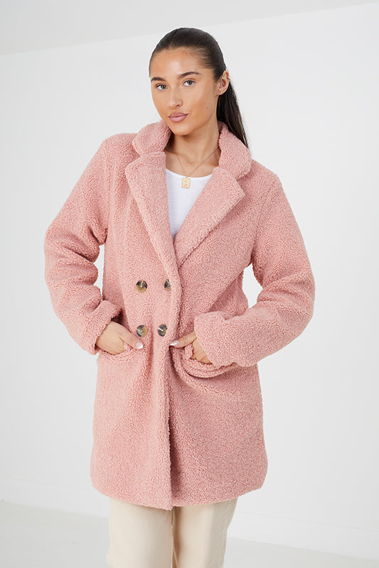 Double Breasted Steam Curled Faux Fur Jacket