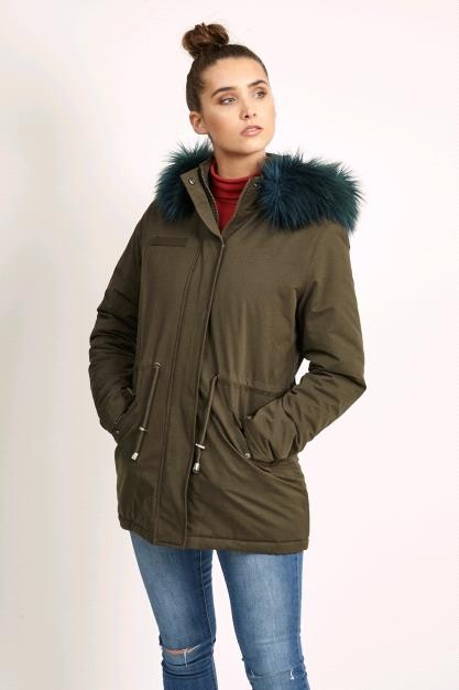 Lagoon Teal Faux Fur Trim Hooded Parka