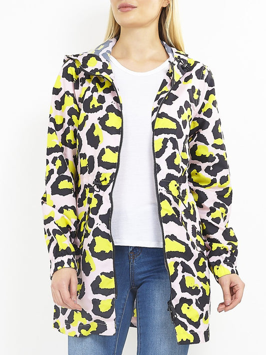 Pale Pink Leopard Print Hooded Rain Mac