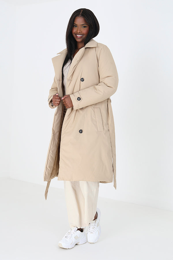 Stone Padded Trench Coat With Belt