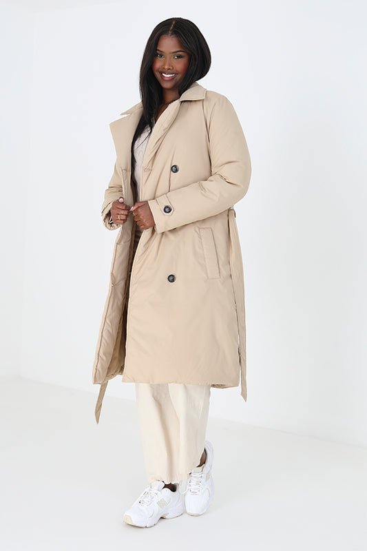 Stone Padded Trench Coat With Belt