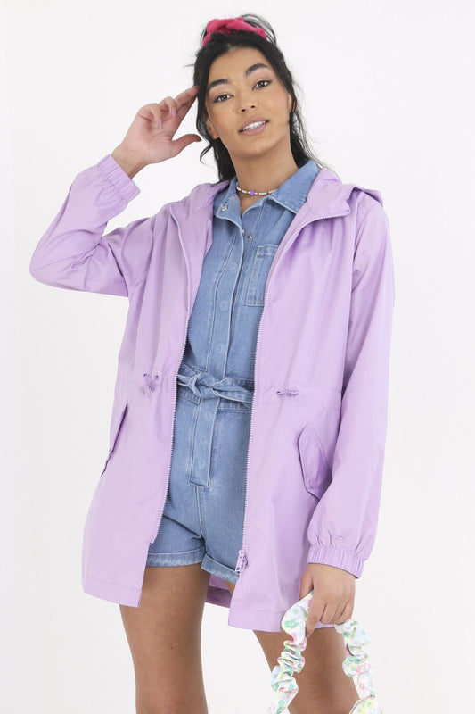 Plain Zip Through Hooded Showerproof Jacket