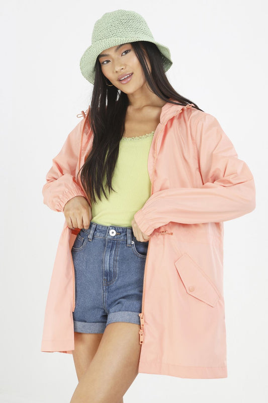 Plain Tangerine Showerproof Zip Through Hooded Jacket