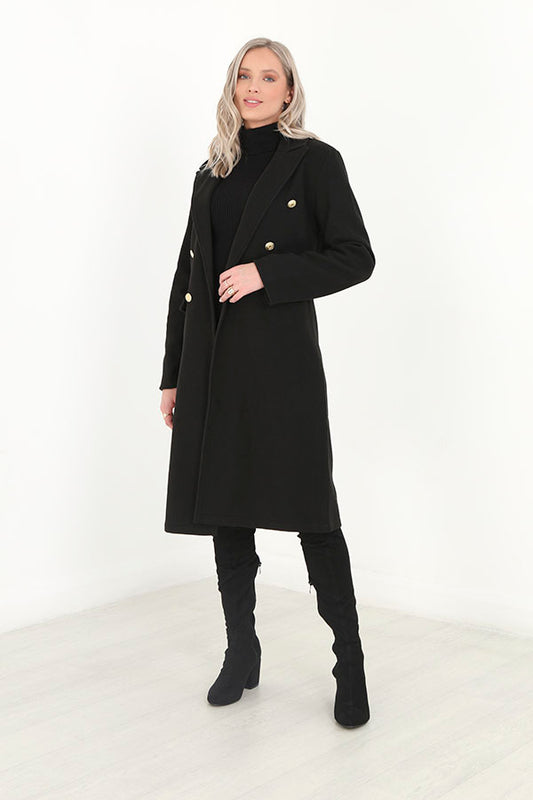 Black Military Style Double Breasted Coat