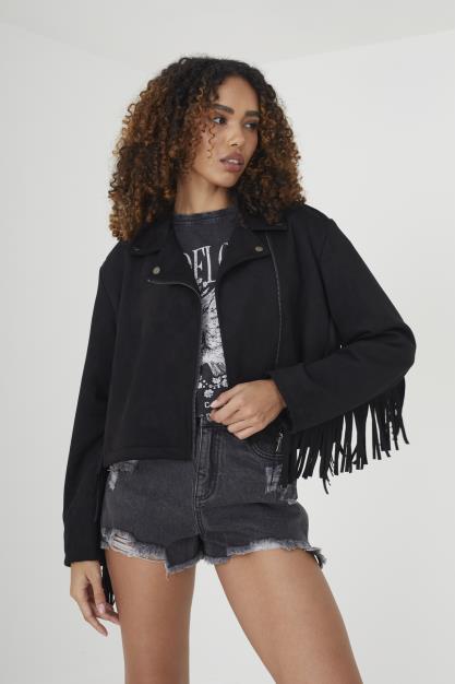 Faux Seude Biker Jacket