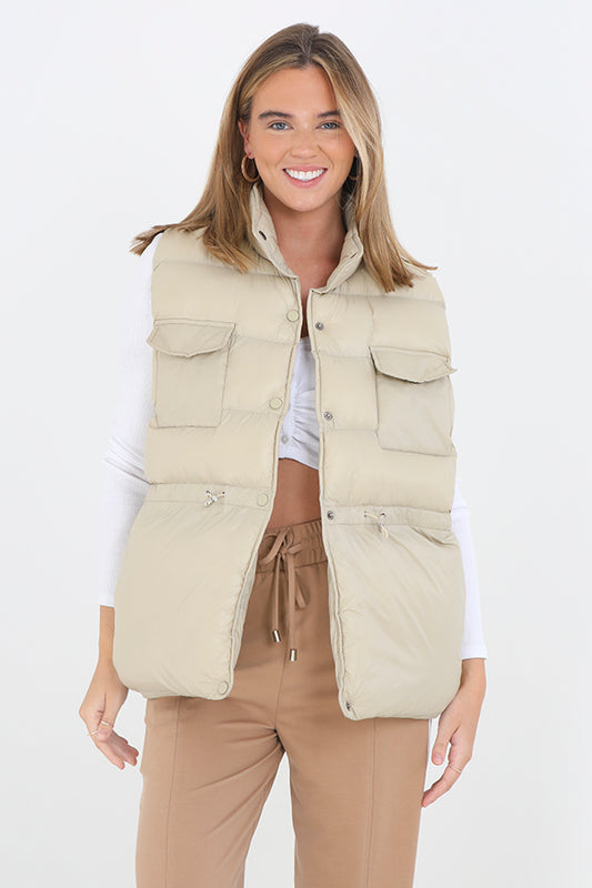 Stone High Shine Adjustable Waist Padded Gilet