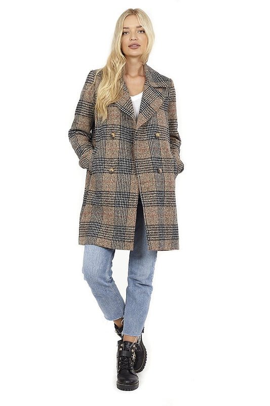 Faux Wool Checkered Double Breasted Jacket
