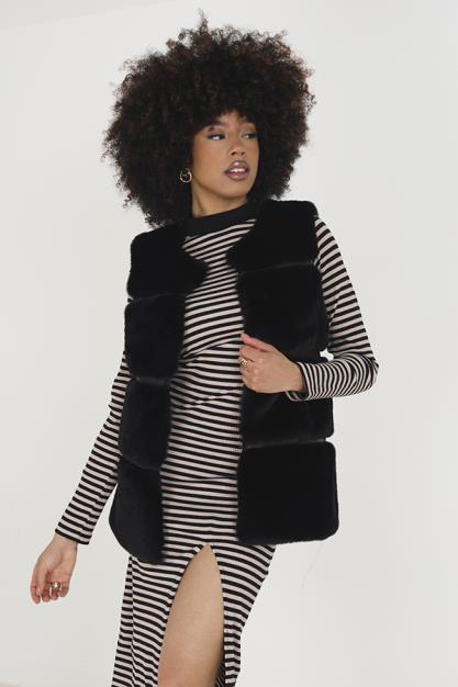 Black Faux Fur Short Gilet