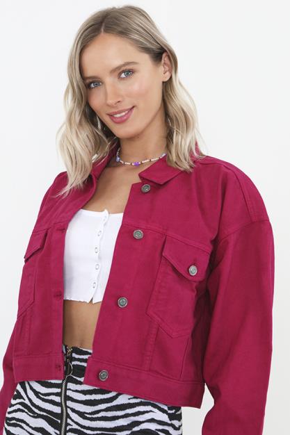 Cerise Pink Oversized Western Style Denim Jacket