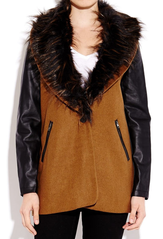 Oxen Faux Fur Collar Two-In-One Melton Jacket