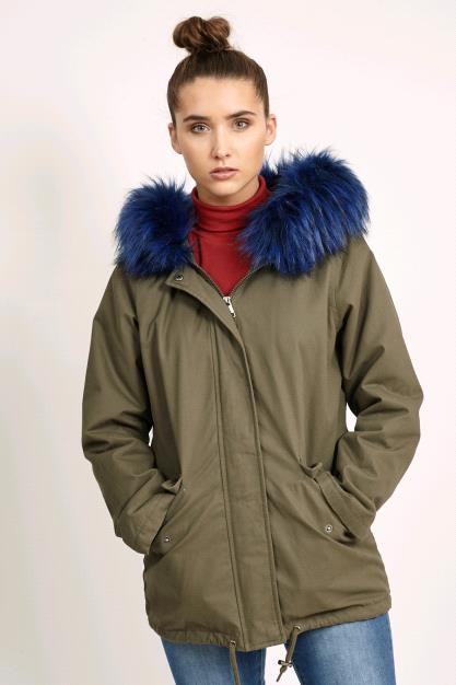 Panther Blue Faux Fur Trim Hooded Parka
