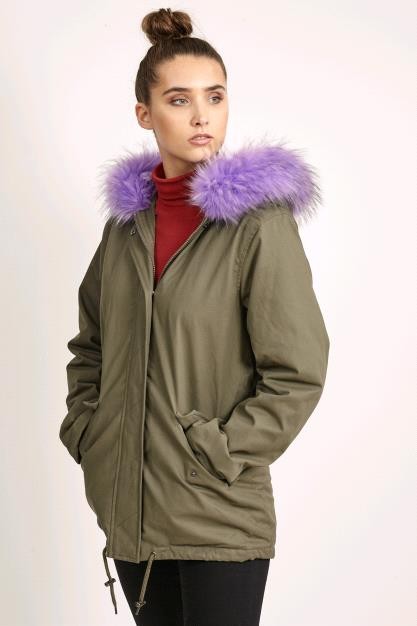 Panther Lilac Faux Fur Trim Hooded Parka