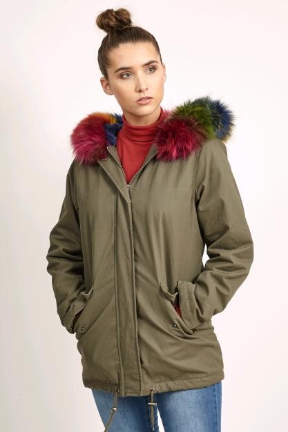 Rainbow Faux Fur Hooded Parka