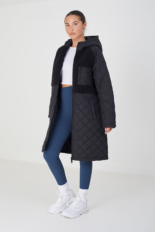 Diamond Padded Maxi Coat With Borg Upper