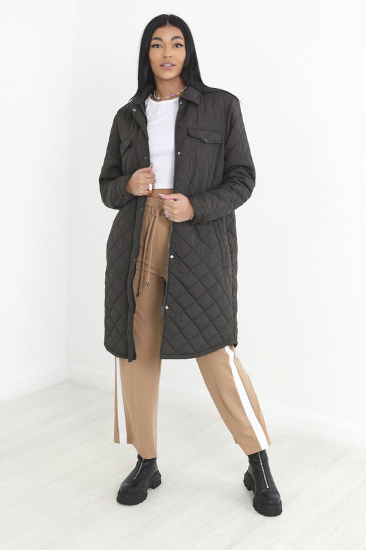 Longline Diamond Quilted Collar Detail Shacket