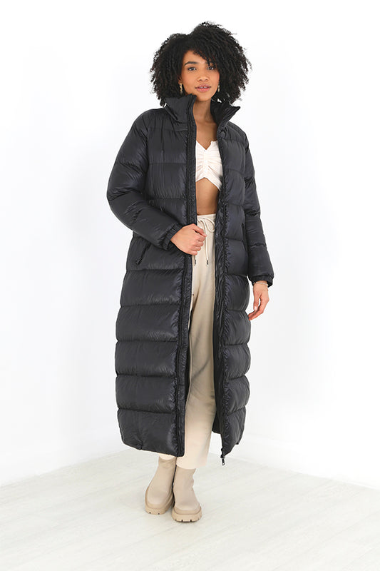 Maxi Length Raglan Sleeve Padded Puffer Jacket