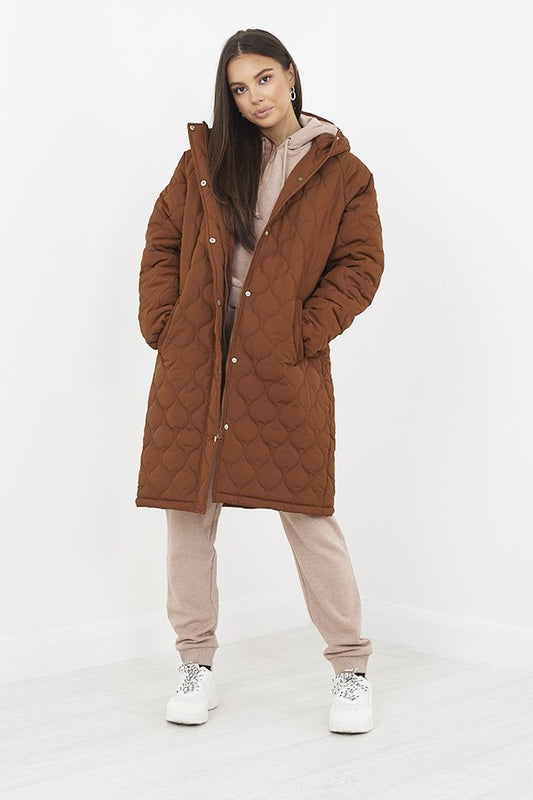 Hooded Zip Through Longline Onion Quilted Jacket