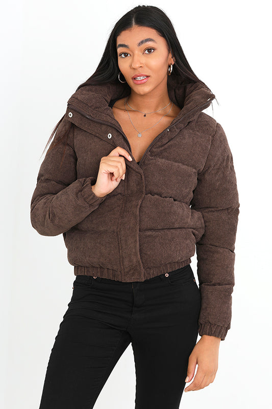 Large Collar Zip Through Corduroy Puffer Jacket