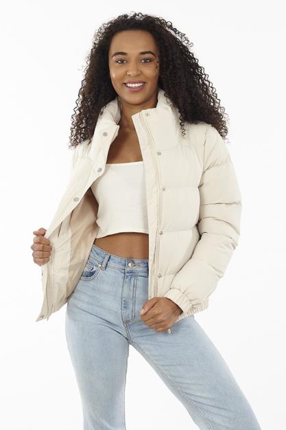 Funnel Neck Zip Through Padded Puffer Coat