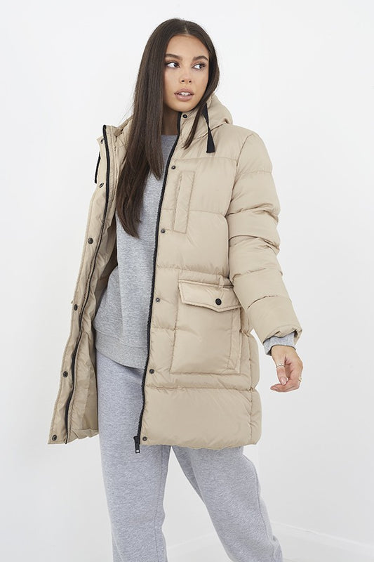 Stone Oversized Longline Padded Hooded Coat