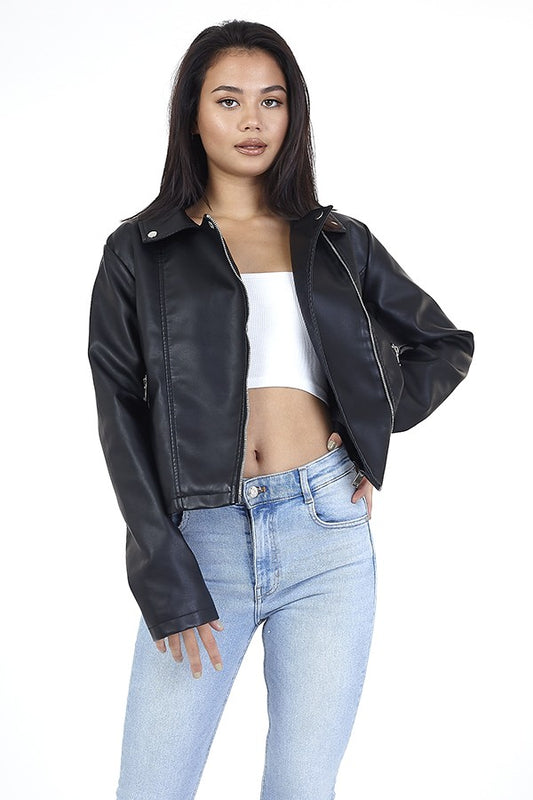 Black Pu Biker Faux Leather Jacket