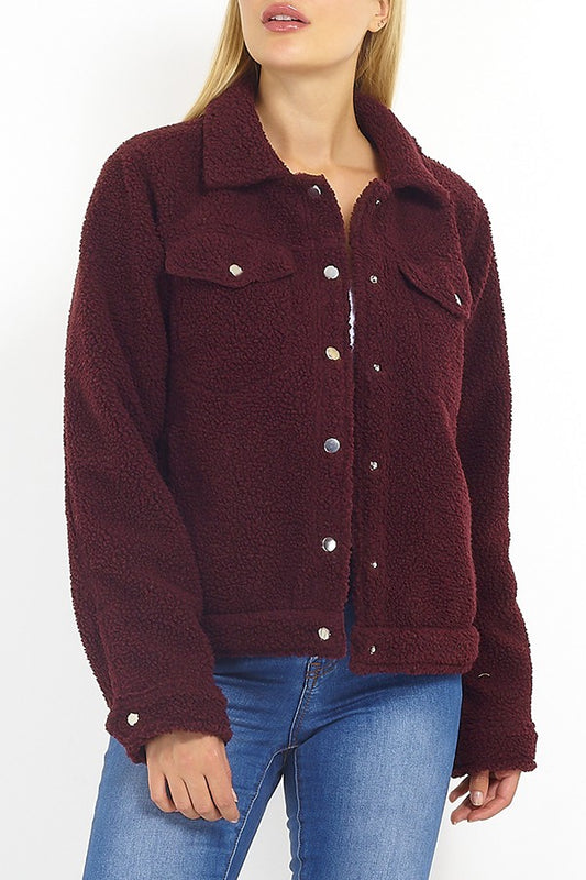 Burgundy Borg Fleece Western Jacket