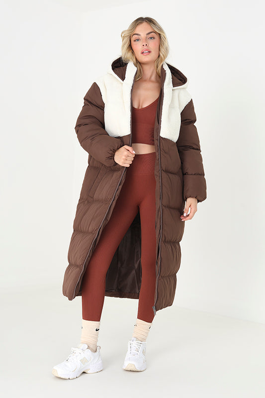 Maxi Padded Coat With Hood And Borg Detail
