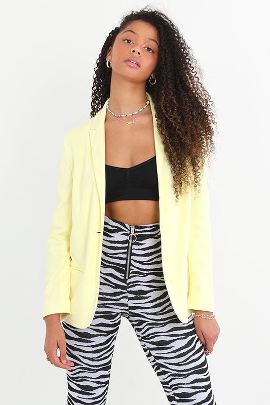 Plain Lemon Long Sleeved Jersey Blazer