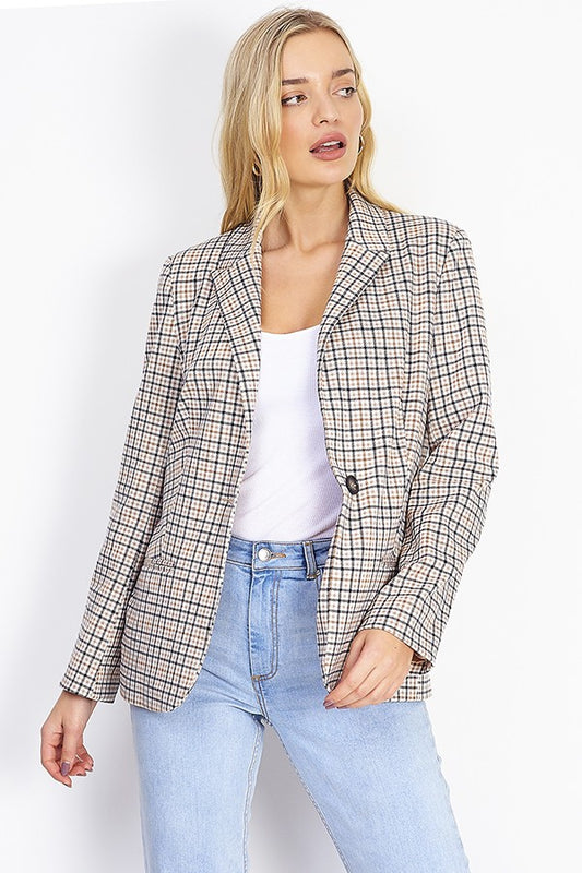 Beige Heritage Checked Jersey Blazer
