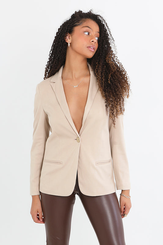 Stone Single Breasted Button Through Blazer