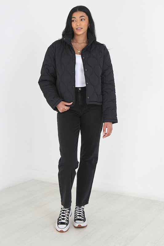 Black Popper Fastening Onion Quilted Jacket