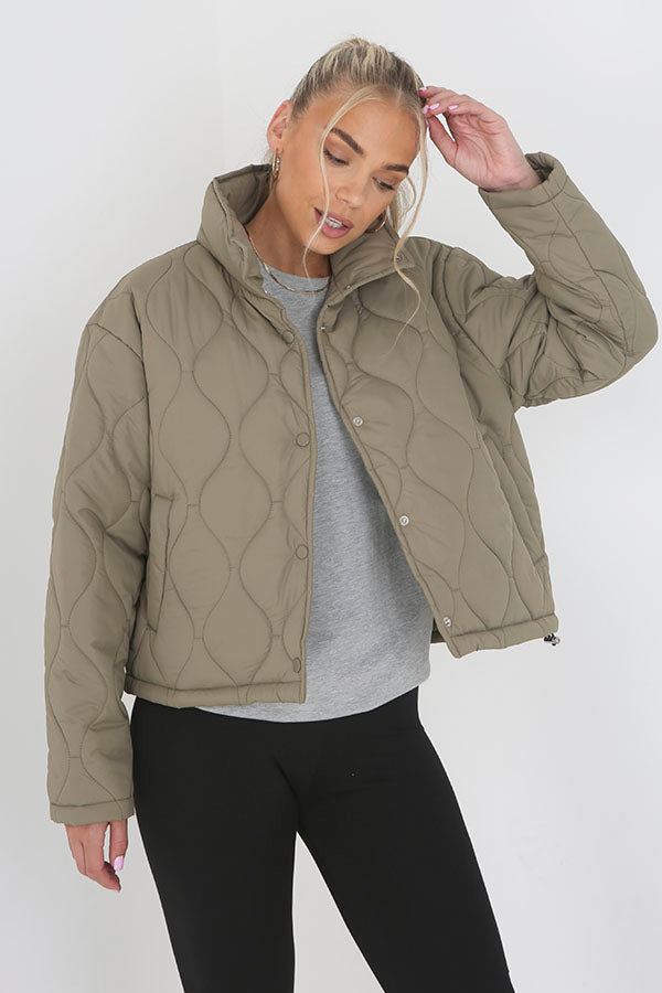 Light Khaki High Neck Onion Quilted Jacket