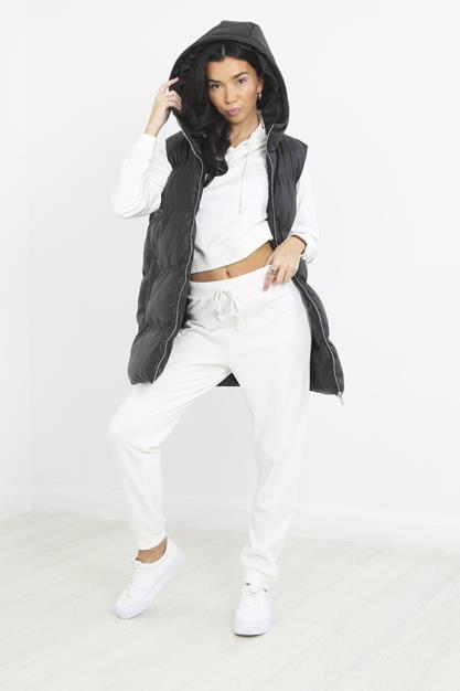 Black Faux Leather Longer Length Puffer Gilet