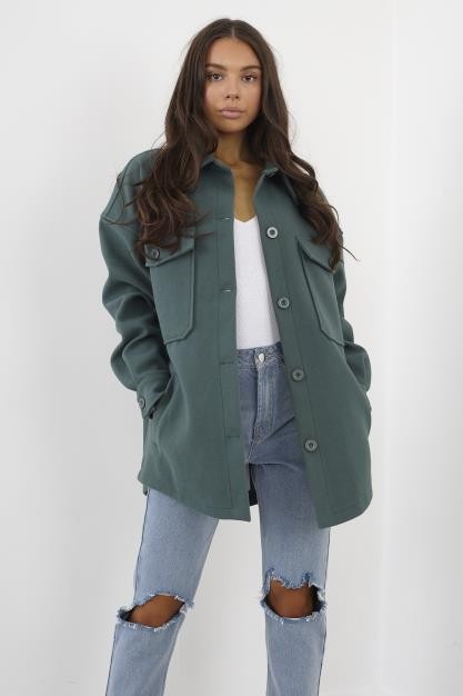 Pocket Detail Button Up Faux Wool Shacket