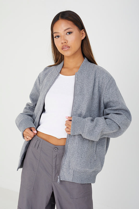 Faux Wool Body Bomber Jacket