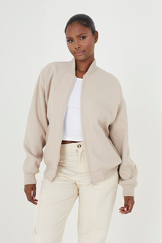 Faux Wool Body Bomber Jacket