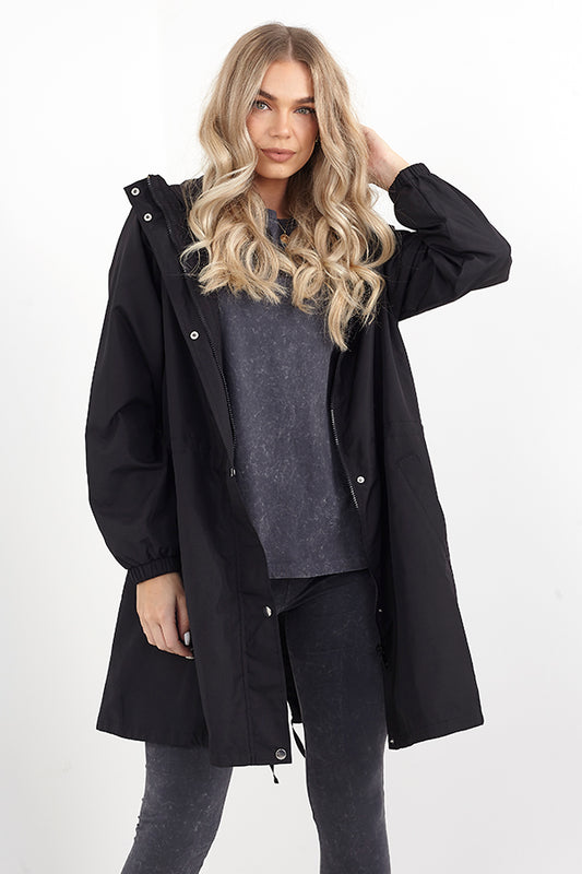 Oversized Longline Zip Fastening Hooded Mac