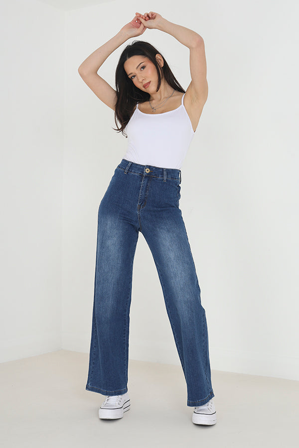 Blue Wide Leg High Waist Denim Jeans