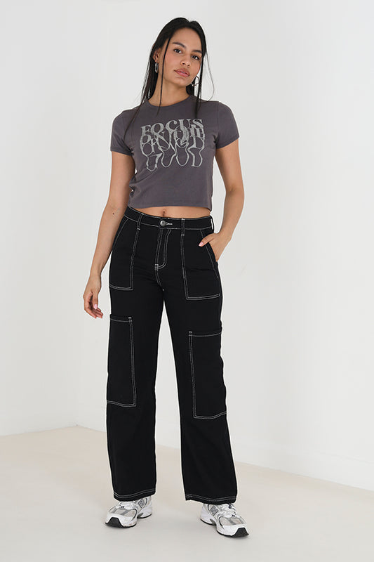 Contrast Stitching Cargo Denim Jeans